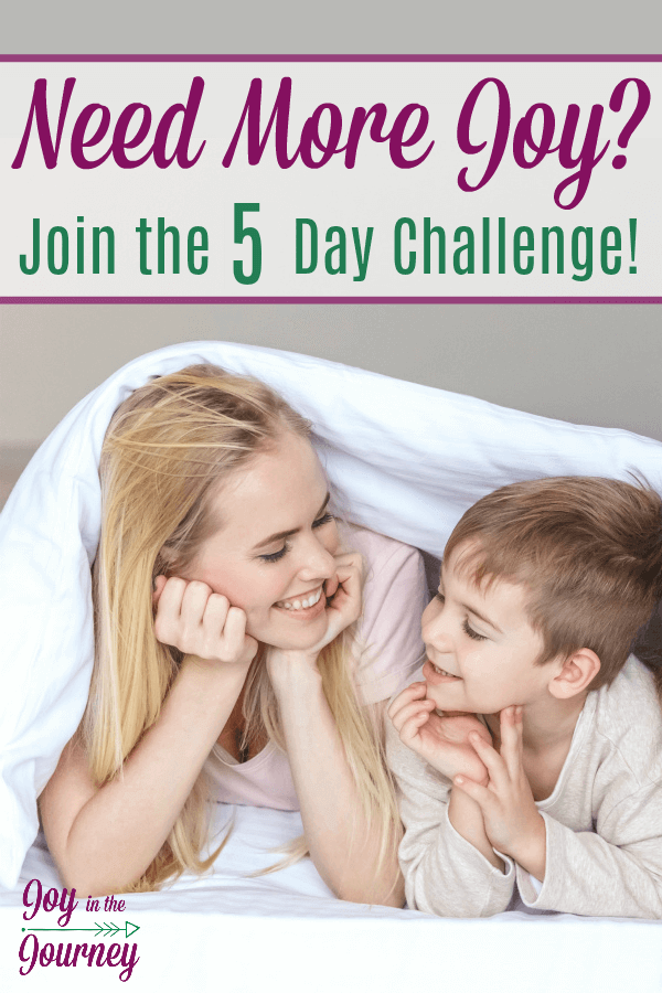 Do you struggle with joy in your homeschool? Do you want more joyful days, happy kids, and a laughing momma? Then join me on the choose joy challenge. A 5 day email series designed to help you choose joy!