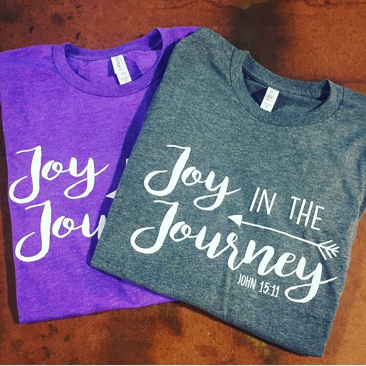 Sometimes we just need a reminder to have more joy.... So, wear this shirt when you are having a mundane Monday. Wear it on a day where you KNOW your patience will be tested. Wear it on a day when you got little to no sleep the night before. Wear it to show others the JOY you have in Christ! 